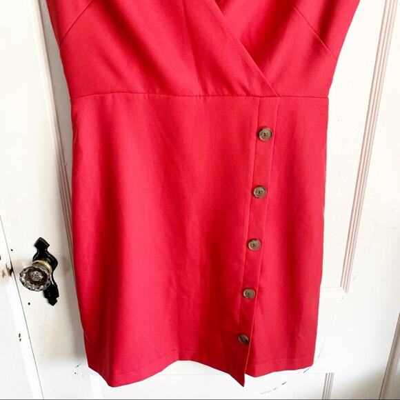 LOFT Sleeveless Faux Wrap V-Neck Cap Sleeve Dress Red Size 2 NWT Side Buttons - Picture 7 of 11